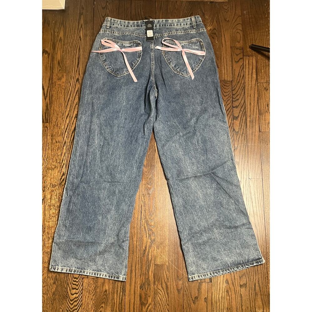 Fashion Nova Bow Lace Trim Denim Size 14 Plus - Picture 9 of 11